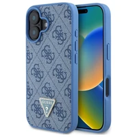 Guess kietas odos 4G trikampio Strass magnetinis dėklas telefonui iPhone 16 - mėlynas