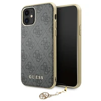 Guess GUHCN61GF4GGR iPhone 11 6.1" / Xr pilkas/pilkas kietas dėklas 4G Charms Collection