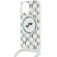Karl Lagerfeld IML Crossbody Monogram Karl & Choupette Head Magnetinis dėklas telefonui iPhone 15 / 14 / 13 – permatomas