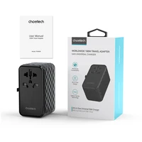 Choetech PD6028 EU / US / AUS / UK kelioninis adapteris 2x USB-C 2x USB-A 100W - juodas