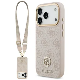 Guess 4G Strass Logo & Big Strap Metal Buttons Magnetinis dėklas telefonui iPhone 17 Pro - rožinė