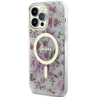 Guess GUHMP14XHCFWST iPhone 14 Pro Max 6.7" skaidrus kietas dėklas Flower Magnetinis