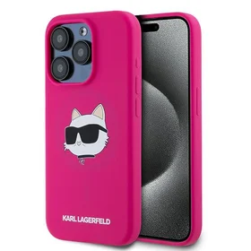 Karl Lagerfeld Silikoninis Choupette Head Magnetinis dėklas telefonui iPhone 15 Pro – rožinis