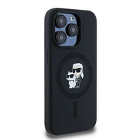 Karl Lagerfeld silikoninis Karl&Choupette magnetinis dėklas telefonui iPhone 15 Pro - juodas