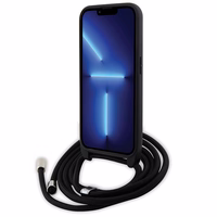 Karl Lagerfeld kryžminis Saffiano monograma metalinis ženkliukas Karl & Choupette dėklas telefonui iPhone 15 Pro - juodas