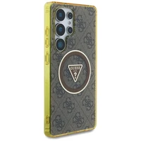 Guess 4G Blizgus Trikampių Mygtukų Magnetinis Dėklas telefonui Samsung Galaxy S25 Ultra Ruda