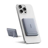 Baseus PicoGo AM31 Qi2 5000mAh 20W itin plona MagSafe suderinama išorinė baterija su stovu ir Baseus Simple USB-C 20cm pintu laidu - pilka