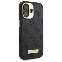 Guess 4G logotipo plokštelės Magnetinis iPhone 16 dėklas – juodas
