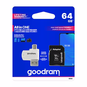 Goodram viskas viename M1A4-0640R12 flash atmintis 64 GB MicroSDXC Class 10 UHS-I + kortelių skaitytuvas