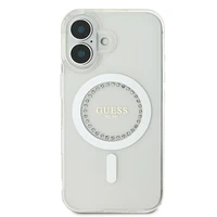 Guess IML Rhinestones magnetinis dėklas telefonui iPhone 16 - baltas