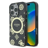 Guess IML Peony On 4G Background Magnetinis dėklas iPhone 16 Pro Max - juodas