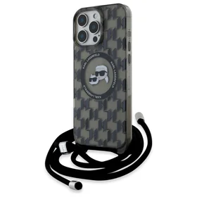 Karl Lagerfeld IML Crossbody Monograma Karl & Choupette Head Magnetinis Dėklas iPhone 16 Pro Max - Juodas