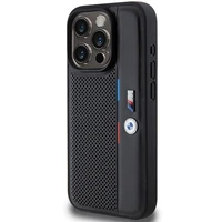 BMW perforuotas trispalvės linijos dėklas telefonui iPhone 15 Pro - juodas