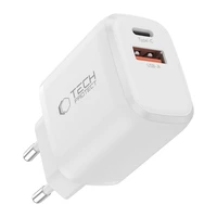 Tech-Protect NCA30 PD 30W QC3.0 USB-A / USB-C sieninis įkroviklis + USB-C / USB-C kabelis 100cm - baltas