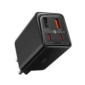 "Baseus GaN6 Pro" įkroviklis 65W 2 x USB-C 2 x USB-A su juodu USB-C kabeliu 100W 1 m - juodas
