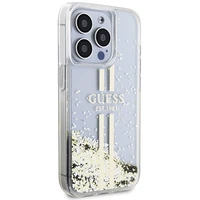 Guess Liquid Glitter Gold Stripes dėklas telefonui iPhone 15 Pro - skaidrus