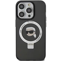 Karl Lagerfeld KLHMP15XHMRSKHK iPhone 15 Pro Max 6.7" juodas kietas dėklas su stovu Karl Head MagSafe
