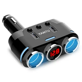 Automobilio cigarečių degiklio lizdo daliklis B39 Type B - 2 lizdai + 2xUSB - 2,1A 100W su ekranu