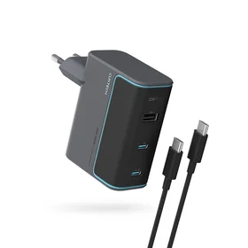 Cuktech CUKAD1003EUG GaN 100W sieninis įkroviklis 2 x USB-C 1 x USB-A su USB-C kabeliu - pilkas