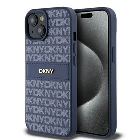 DKNY Odinis mono juosta ir metalinis logotipas dėklas telefonui iPhone 15 / 14 / 13 - mėlynas