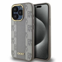 DKNY Odinis languotas mono raštas magnetinis iPhone 15 Pro Max dėklas - smėlinis