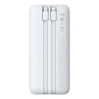Baseus Lipow 20000mAh 22.5W išorinė baterija su dviem integruotais laidais ir papildomu Baseus Simple USB-A - USB-C 3A 20cm laidu - balta