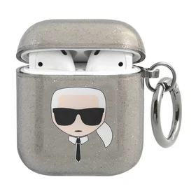 Karl Lagerfeld Glitter Karl's Head dėklas AirPods 1/2 - juodas