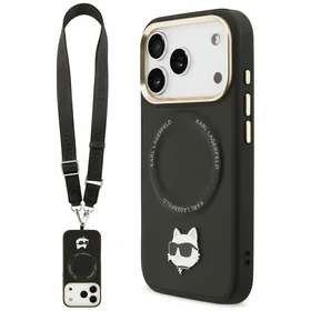Karl Lagerfeld Big Strap Choupette metalinio logotipo Magnetinis dėklas telefonui iPhone 17 Pro - juodas