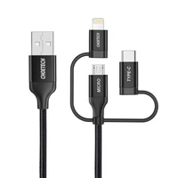 Choetech 3in1 MFI kabelis USB - USB Type C / micro USB / Lightning (įkrovimas 3A / duomenų perdavimas 480 Mbps) 1.2 m, juodas (IP0030-BK)