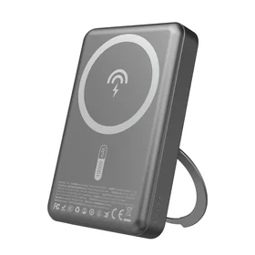 Dudao K28 10000mAh PD 22.5W Magnetinė išorinė baterija su metaliniu dėklu ir žiedo stovu - pilka