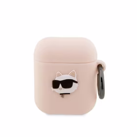 Karl Lagerfeld KLA2RUNCHP AirPods 1/2 dėklas rožinis/rožinis silikoninis Choupette galva 3D