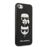 Karl Lagerfeld KLHCI8SAKICKCBK iPhone 7/8 / SE 2020 / SE 2022 juodas/juodas kietas dėklas Saffiano Karl&Choupette Galva