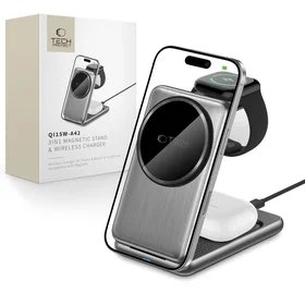 QI15W-A42 3in1 indukcinis įkroviklis su MagSafe Apple įrenginiams - pilkas