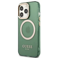 Guess GUHMP13LHTCMA iPhone 13 Pro / 13 6.1" žalias/khaki kietas dėklas telefonui su auksiniu kontūru, permatomas Magnetinis MagSafe