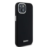 DKNY Skystas silikoninis dėklas MagSafe iPhone 15 Plus / 14 Plus su metaliniu logotipu - juodas (m)