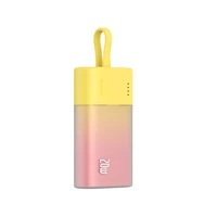 Baseus Popsicle 5200mAh 20W išorinė baterija su įmontuotu Lightning kabeliu (+ baltas Baseus Simple USB-C - USB-C 60W/20V/3A/30cm kabelis) - geltona-rožinė