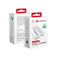 FORCELL F-ENERGY TFK-TC-1099 kelioninis įkroviklis USB A + kabelis USB A į Type C QC3.0 2,4A 18W baltas
