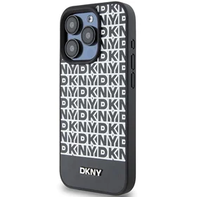 DKNY Odinis spausdintas raštas metalinis logotipas Magnetinis dėklas iPhone 15 Pro - juoda