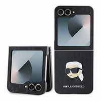 Karl Lagerfeld Saffiano monogramos dėklas telefonui Samsung Galaxy Z Flip 6 - juoda