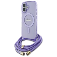 Guess per petį dėklas telefonui Cord Script MagSafe iPhone 16 – violetinis
