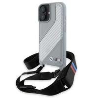BMW M Edition Carbon Stripe & Strap Dėklas telefonui Apple iPhone 16 - pilkas