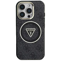 Guess IML Metal Glitter 4G Circle Triangle Magnetinis dėklas telefonui iPhone 16 Pro - juodas