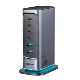 Joyroom JR-TCM02 daugiaportis GaN įkroviklis 65W EU 4x USB-C 2x USB-A - tamsiai pilkas