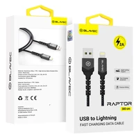 Blavec kabelis Raptor pintas - USB į Lightning - 2A 3 metrai Apple CarPlay (CRA-UL2BG30) juodas-pilkas