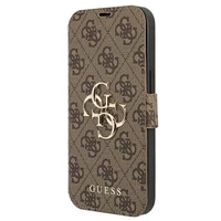 Guess GUBKP13L4GMGBR iPhone 13 Pro / 13 6.1" rudas/rudas knyginis dėklas 4G Didelis Metalinis Logotipas