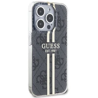 Guess IML 4G Gold Stripe dėklas telefonui iPhone 15 Pro - juodas