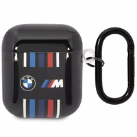 BMW BMA222SWTK AirPods 1/2 dėklas juodas/juodas su daugiaspalvėmis linijomis