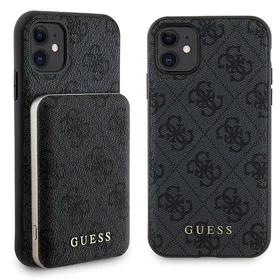 Guess 4G Metal Logo dėklas telefonui rinkinys iPhone 11 + 5000mAh Magnetinė išorinė baterija - juoda
