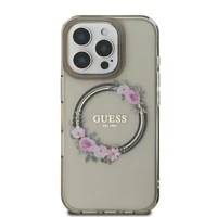 Guess IML Flowers Wreath Magnētinis dėklas telefonui iPhone 16 Pro - juodas
