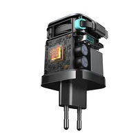 Joyroom JR-TCL02 65W USB-A USB-C GaN įkroviklis su įmontuotu USB-C kabeliu - juodas